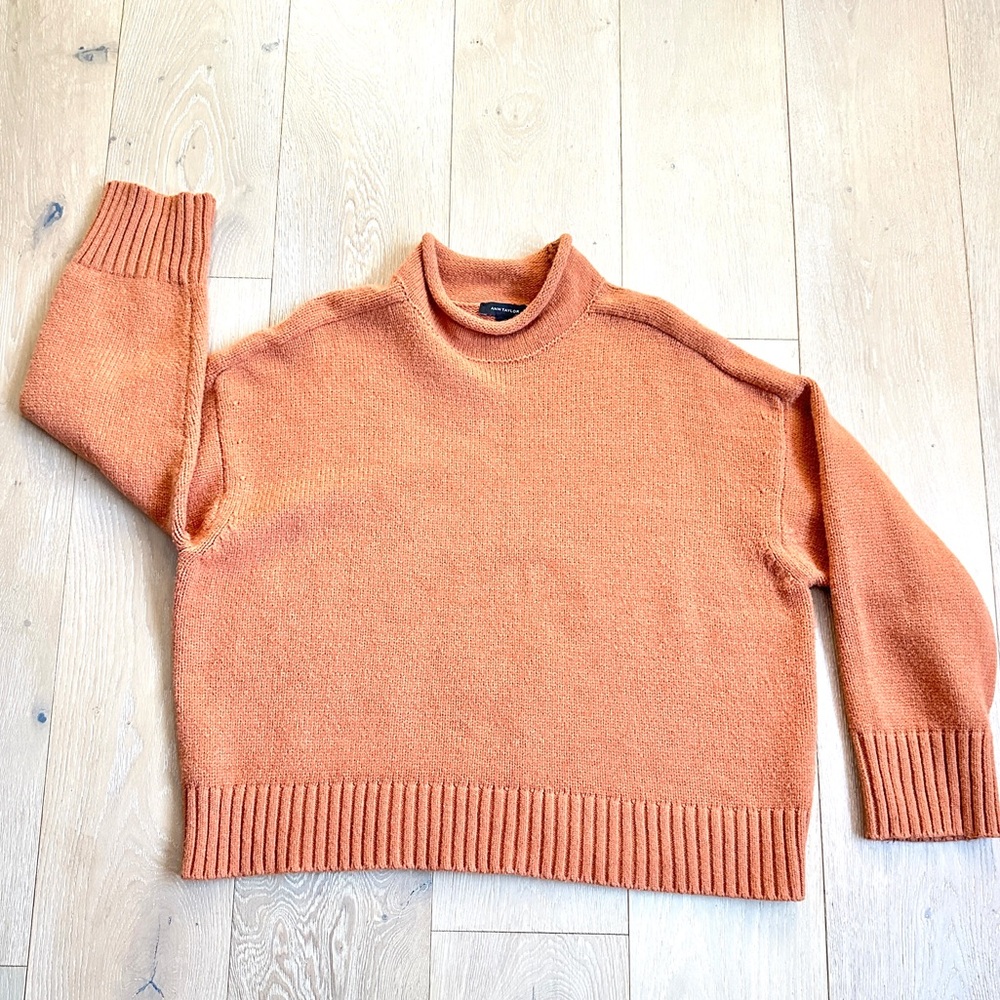 90s Cozy Ann Taylor Coral Orange Rollneck Pull Over Rust Sweater XL